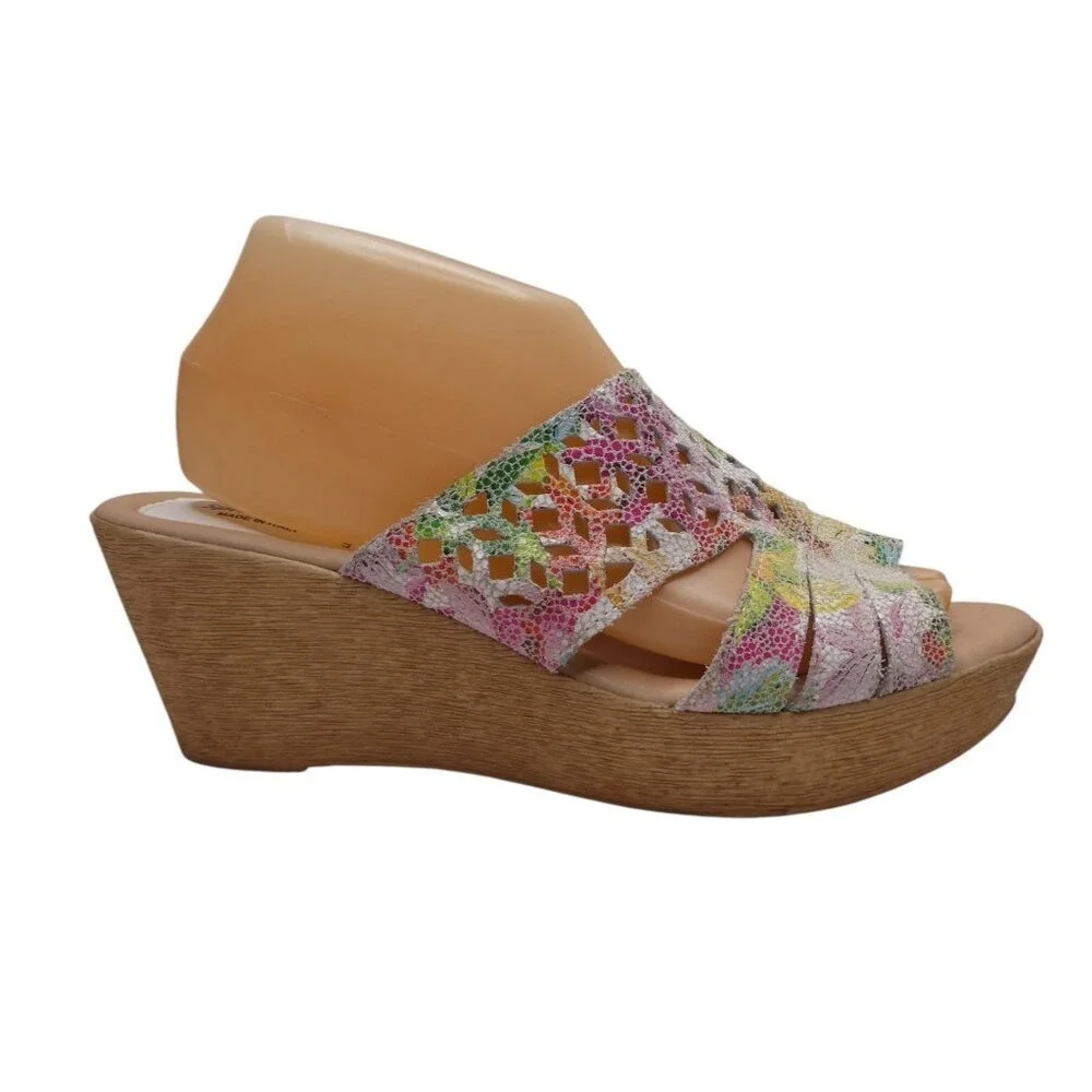 Spring Step Viniko Wedge Sandals Women 41 Multicolor Floral Laser Cut Leather